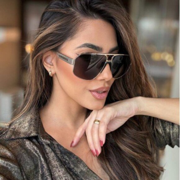 Philipp Plein SPP106M 0302 Sunglasses Gold Aviator Frame, Smoke Lenses - Picture 1 of 12
